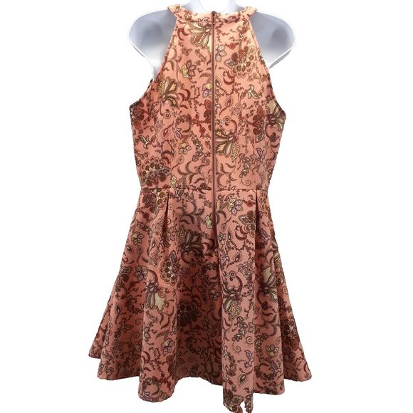 Copper Key Women Sz XL Peach Paisley Sleeveless Halter Fit Flare Dress Coquette - Picture 7 of 10